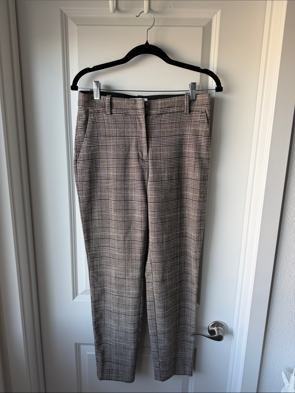 H&M Brown and Black Plaid Straight-Leg Pants